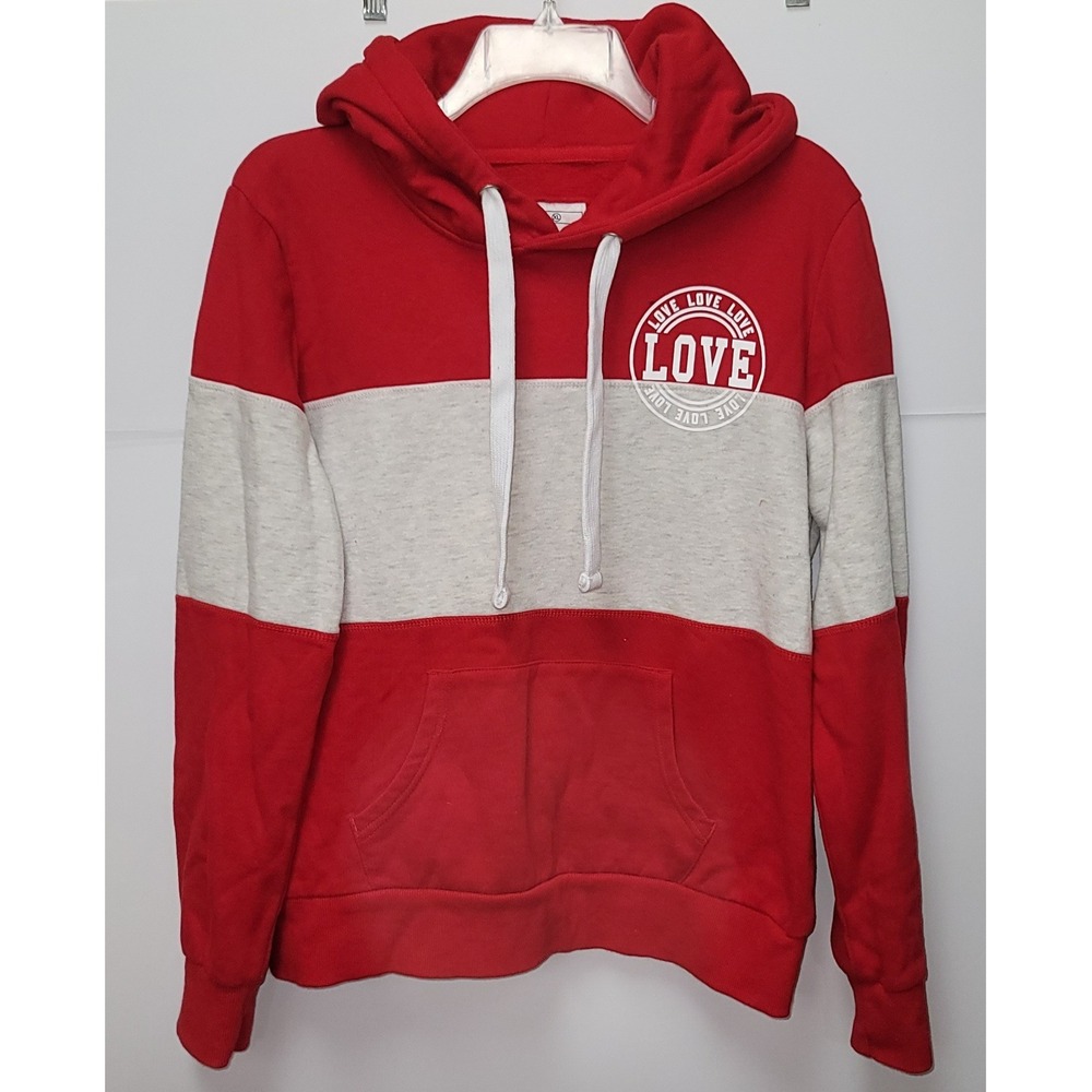 Reflex Red‎ Gray Color Block LOVE Hoodie Sweatshirt XL Streetwear Y2K Athleisure
